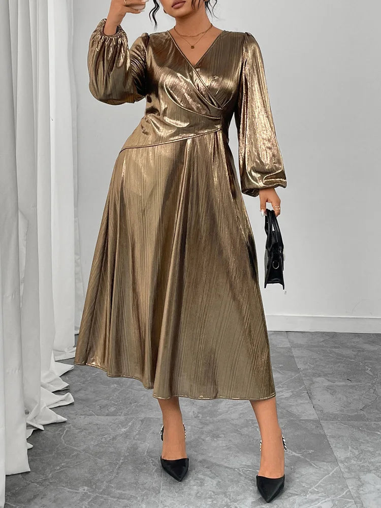 Women's A-Line Metallic 1-5XL Gold Fashion Designer Long Dresses (Plus – International Women's Clothing