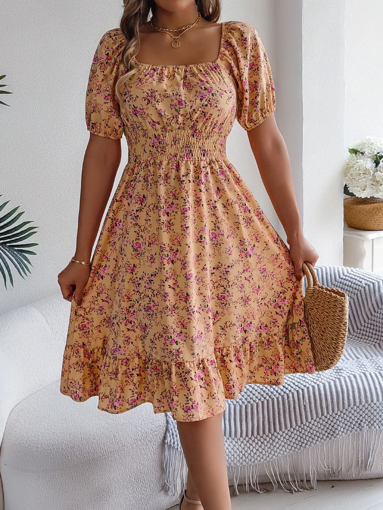 Women's A-Line Ruffle S-XL Floral Fashion Designer Ruffled Dresses (Mi International Women's Clothing Women's A-Line Ruffle S-XL Floral Fashion Designer Ruffled Dresses (Mi International Women's Clothing