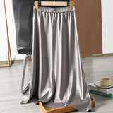 Women's Satin Fashion 2-7XL Designer A-Line Midi Skirts (Plus Size)-Women's Fashion Designer Plus Size Skirts-International Women's Clothing