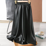 Women's Satin Fashion 2-7XL Designer A-Line Midi Skirts (Plus Size)-Women's Fashion Designer Plus Size Skirts-International Women's Clothing