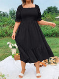 Women's A-Line Wrap Ruffle 1-3XL Square Neck Midi Dresses (Plus Size)
