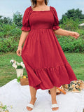 Women's A-Line Wrap Ruffle 1-3XL Square Neck Midi Dresses (Plus Size)