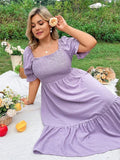 Women's A-Line Wrap Ruffle 1-3XL Square Neck Midi Dresses (Plus Size)