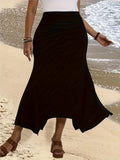 Women's Asymmetrical High Waist Fashion Designer Midi Skirts (Plus Size)