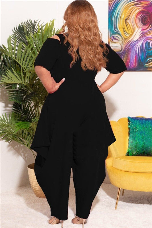 Women's Asymmetrical Rompers Fashion Designer Zip-Up Jumpsuits (Plus Size)