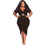 Women's Asymmetrical Split 3-5XL Fashion Designer Midi Dresses (Plus Size)-Women's Fashion Designer Plus Size Dresses-Dark brown-Women&#x27;s fashion designer plus size clothes