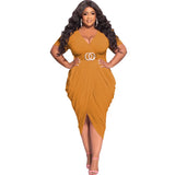 Women's Asymmetrical Split 3-5XL Fashion Designer Midi Dresses (Plus Size)-Women's Fashion Designer Plus Size Dresses-Turmeric-Women&#x27;s fashion designer plus size clothes