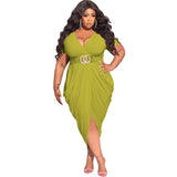 Women's Asymmetrical Split 3-5XL Fashion Designer Midi Dresses (Plus Size)-Women's Fashion Designer Plus Size Dresses-green-Women&#x27;s fashion designer plus size clothes