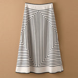 Women's Asymmetrical Striped High Waist Fashion Designer Midi Skirts (Plus Size)