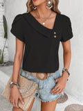 Women's Asymmetrical V Neck Blouse Fashion Designer Tops T-Shirts