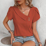 Women's Asymmetrical V Neck Blouse Fashion Designer Tops T-Shirts