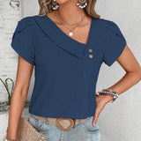 Women's Asymmetrical V Neck Blouse Fashion Designer Tops T-Shirts