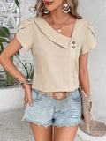 Women's Asymmetrical V Neck Blouse Fashion Designer Tops T-Shirts