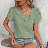 Women's Asymmetrical V Neck Blouse Fashion Designer Tops T-Shirts