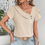 Women's Asymmetrical V Neck Blouse Fashion Designer Tops T-Shirts