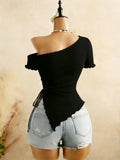 Women's Asymmetrical XS-L Strap Blouses Fashion Designer Top T-Shirts-Women's Tops Fashion Designer T-Shirts / Blouses-International Women's Clothing