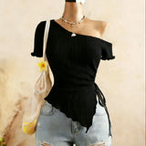 Women's Asymmetrical XS-L Strap Blouses Fashion Designer Top T-Shirts-Women's Tops Fashion Designer T-Shirts / Blouses-International Women's Clothing