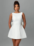Women's Backless Fashion Designer Bow Tie Mini S-L Dresses (Short)-Women's Fashion Designer Rompers / Jumpsuits-International Women's Clothing