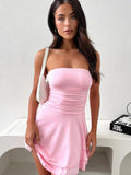 Women's Strapless Backless Fashion Designer Bodycon Ruched Dresses (Short)