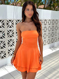 Women's Strapless Backless Fashion Designer Bodycon Ruched Dresses (Short)