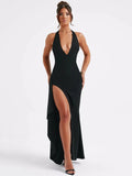 Women's Backless Fashion Designer High Ruffled Split Dresses (Long)-Women's Fashion Designer Dresses