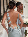Women's Backless Floral Fashion Designer Plunged Dresses (Long)-Women's Fashion Designer Dresses