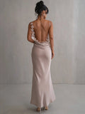 Women's Backless Floral Fashion Designer Plunged Dresses (Long)-Women's Fashion Designer Dresses