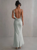 Women's Backless Floral Fashion Designer Plunged Dresses (Long)-Women's Fashion Designer Dresses