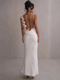 Women's Backless Floral Fashion Designer Plunged Dresses (Long)-Women's Fashion Designer Dresses