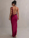Women's Backless Floral Fashion Designer Plunged Dresses (Long)-Women's Fashion Designer Dresses