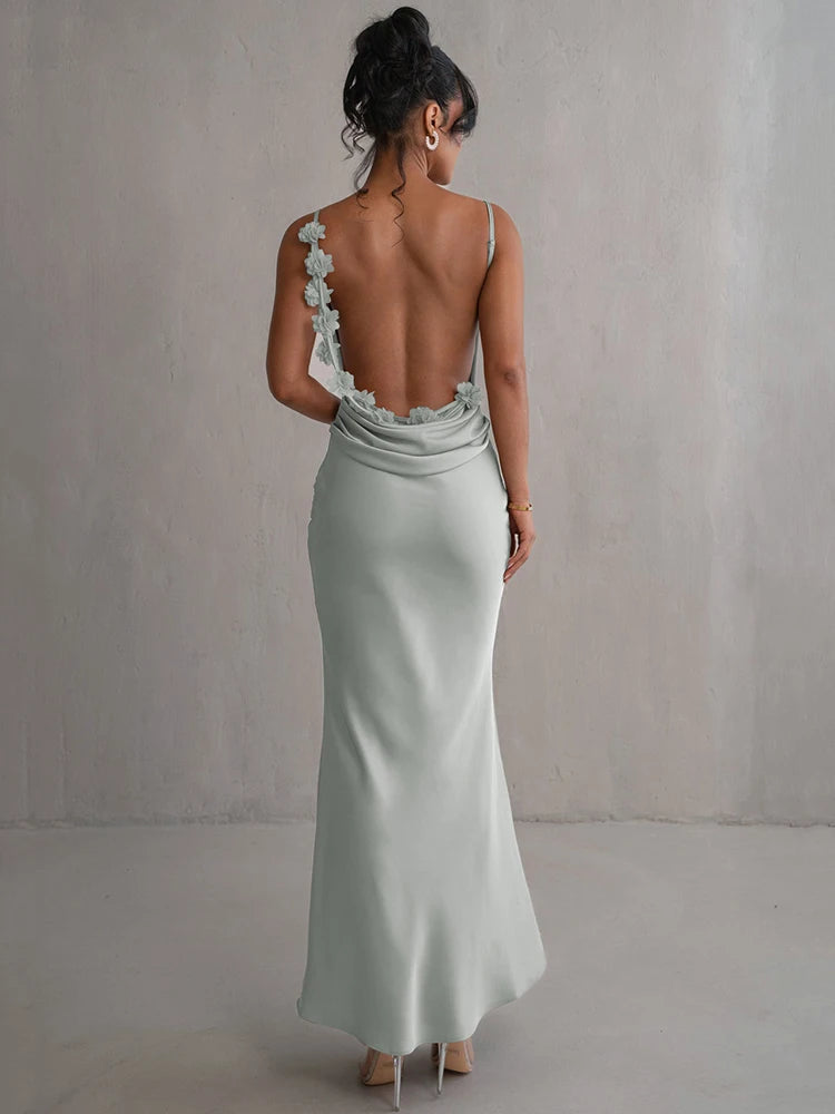 Women's Backless Floral S-L Fashion Designer Plunged Dresses (Long) International Women's Clothing Women's Backless Floral S-L Fashion Designer Plunged Dresses (Long) International Women's Clothing