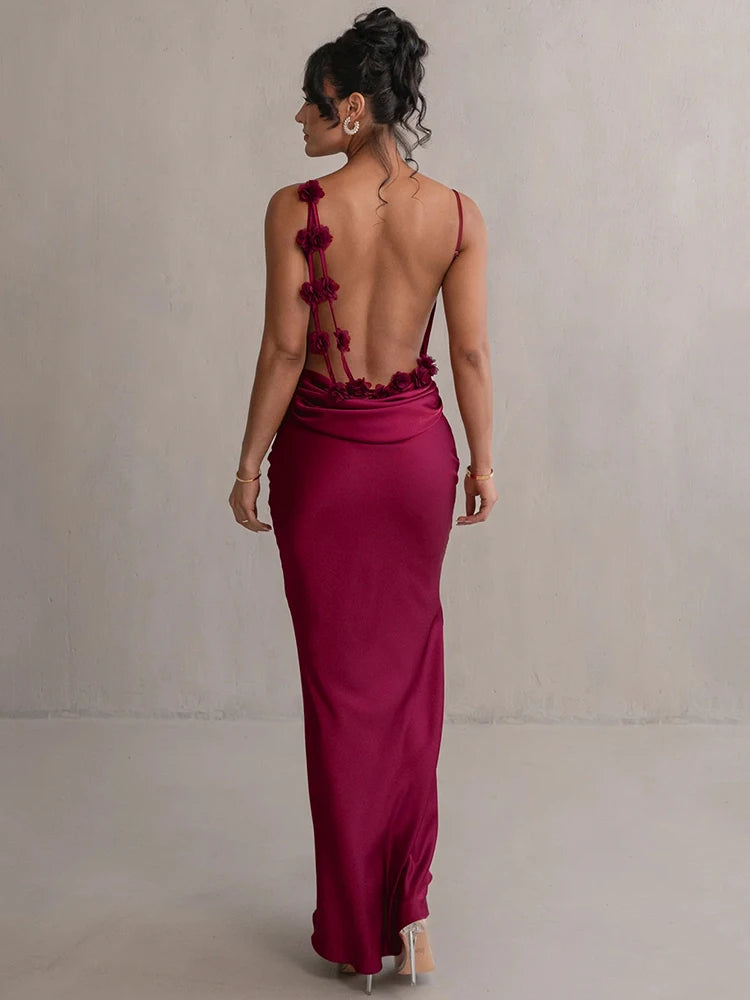Women's Backless Floral S-L Fashion Designer Plunged Dresses (Long) International Women's Clothing Women's Backless Floral S-L Fashion Designer Plunged Dresses (Long) International Women's Clothing