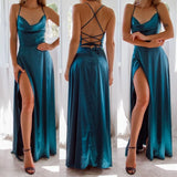 Women's Backless Prom Satin Split Fashion Designer Dresses (Long)