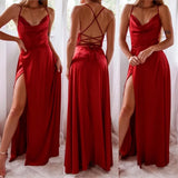 Women's Backless Prom Satin Split Fashion Designer Dresses (Long)