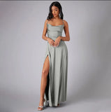 Women's Backless Prom Satin Split Fashion Designer Dresses (Long)