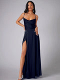 Women's Backless Prom Satin Split Fashion Designer Dresses (Long)