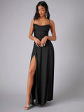 Women's Backless Prom Satin Split Fashion Designer Dresses (Long)