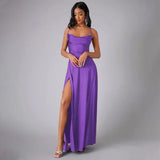 Women's Backless Prom Satin Split Fashion Designer Dresses (Long)