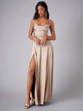 Women's Backless Prom Satin Split Fashion Designer Dresses (Long)