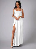 Women's Backless Prom Satin Split Fashion Designer Dresses (Long)