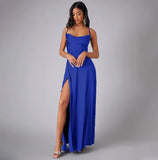 Women's Backless Prom Satin Split Fashion Designer Dresses (Long)