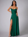 Women's Backless Prom Satin Split Fashion Designer Dresses (Long)