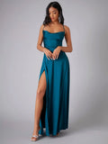 Women's Backless Prom Satin Split Fashion Designer Dresses (Long)