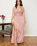 Women's Backless Prom Satin Split Fashion Designer Dresses (Long)