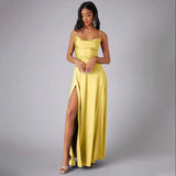 Women's Backless Prom Satin Split Fashion Designer Dresses (Long)
