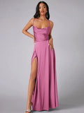 Women's Backless Prom Satin Split Fashion Designer Dresses (Long)