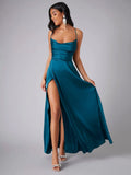 Women's Backless Prom Satin Split Fashion Designer Dresses (Long)