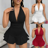 Women's Backless Ruffled Deep V-Neck S-2XL Fashion Designer Jumpsuits
