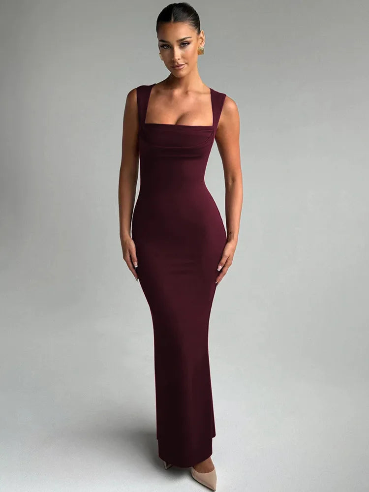 Square Collar Sleeveless Maxi Dress - Diva Melody Wine Red / S Square Collar Sleeveless Maxi Dress - Diva Melody Wine Red / S