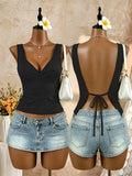 Women's Backless Tie-up Fashion Designer Crop Tank Top Singlets